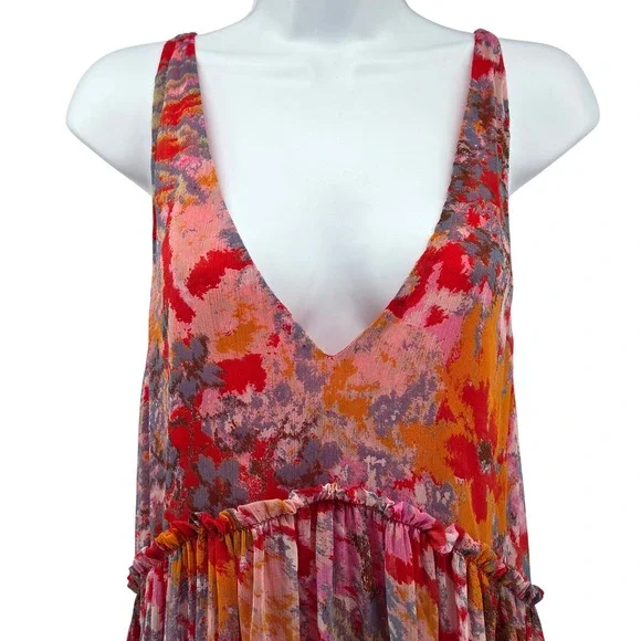 Free People Julianna Maxi Dress Red Cherry Floral Tiered Boho Summer Festival S - Picture 10 of 11